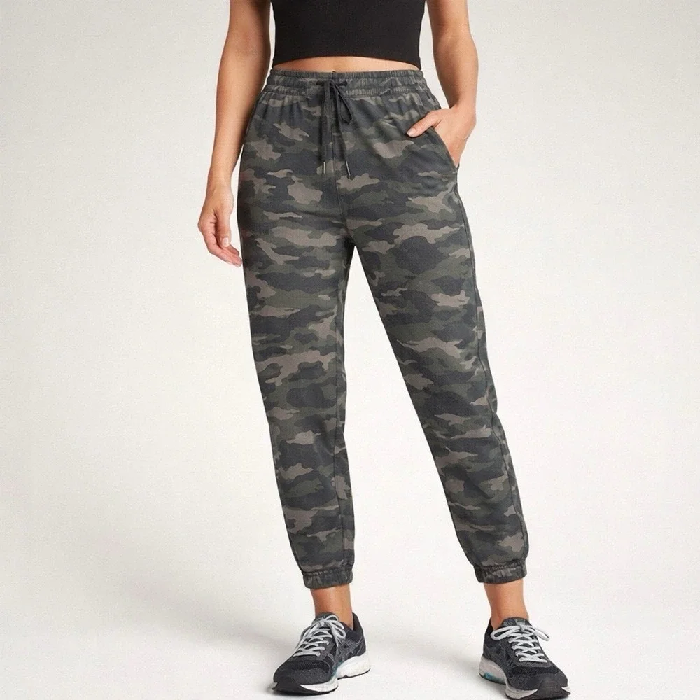 ATHLETA Farallon Jogger Drawstring Waistband Green Camo Women's 12 Large Pants - Picture 1 of 10